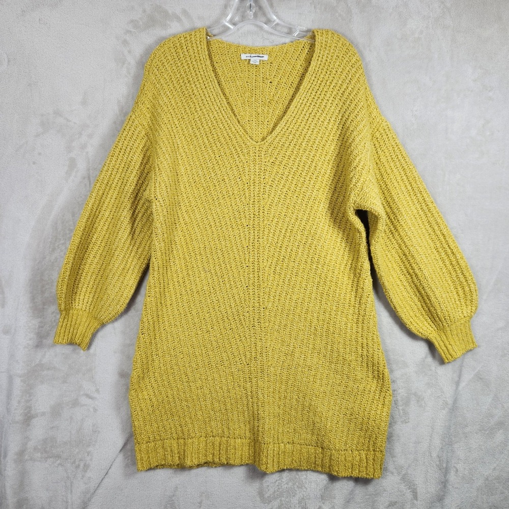American Eagle Sweater Womens Large Yellow V-Neck Oversized Chunky Knit Cozy